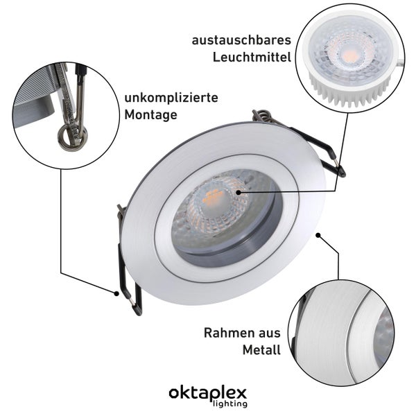 Einbaustrahler Lyon 6er Set LED Modul Aluminium 4,8W 4000K 230V 380lm neutralweiß 110° Einbaudurchmesser 68mm Deckenspots Rund