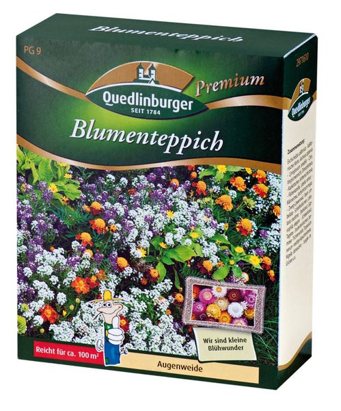 Packung Quedlinburger Blumenteppich Premium Blumensamen für eine Fläche von circa 100 Quadratmetern.