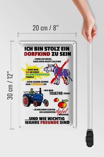 Blechschild Spruch 20x30cm Stolz Dorfkind zu sein weißes