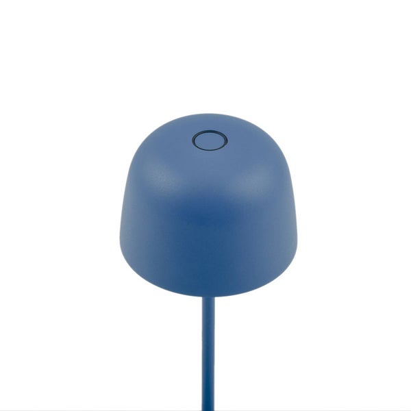 Blaue Akku-Tischleuchte mit Touch-Funktion am Lampenkopf.