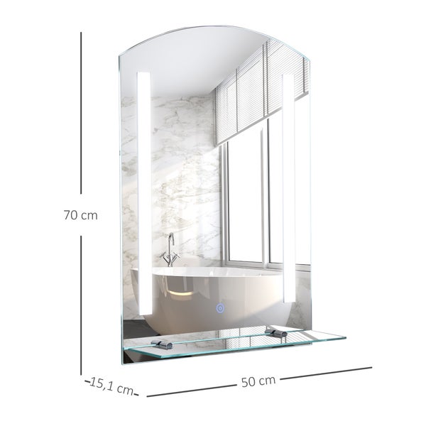 HOMCOM Badspiegel mit Ablage LED Lichtspiegel Badezimmerspiegel Wandspiegel 15W WC Spiegel Wasserdicht 50 x 15,5 x 70 cm
