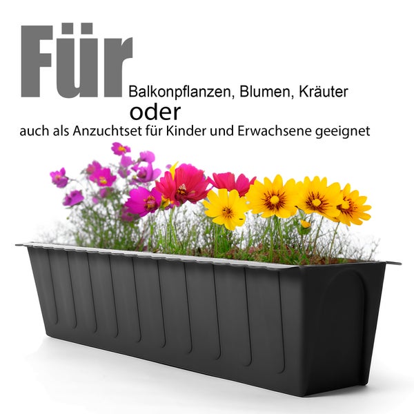 BigDean 6 Stück Paletten Blumenkästen Einsatz in Anthrazit – Pflanzkasten zum Bepflanzen & Dekorieren – Balkonkasten für Kräuter, Blumen & Pflanzen – UV-stabiler & wetterbeständiger Kunststoff