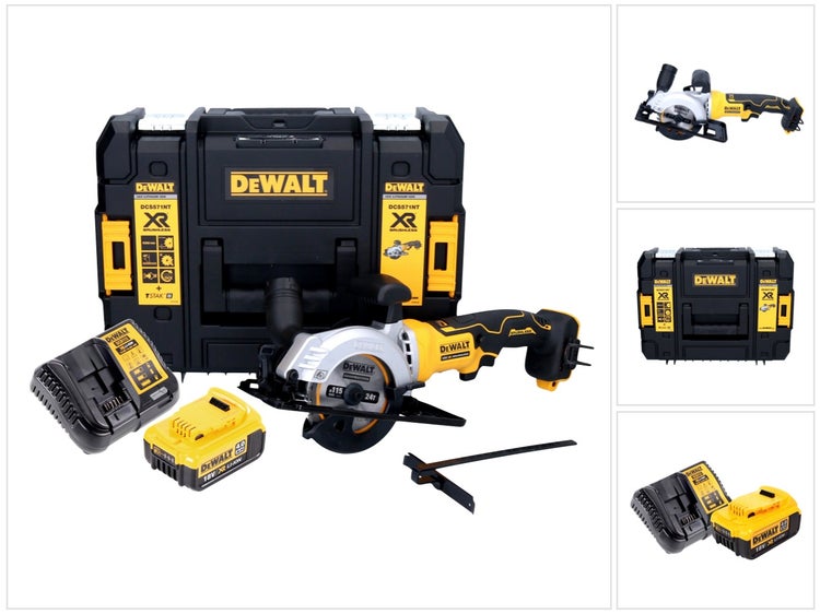 DeWalt Akku-Handkreissäge mit Akku mit 18 Volt und 4 Amperestunden, Ladegerät, Parallelanschlag und Transportkoffer