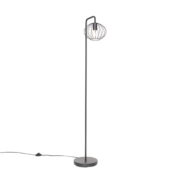 Stehleuchte mit Metallgestell und kugelförmigem Lampenschirm
