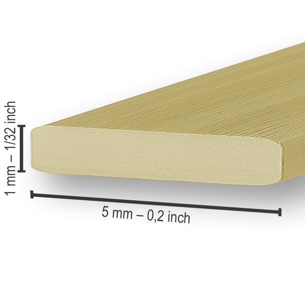 Flachprofil mit einer Breite von 5 Millimetern und einer Stärke von 1 Millimeter.