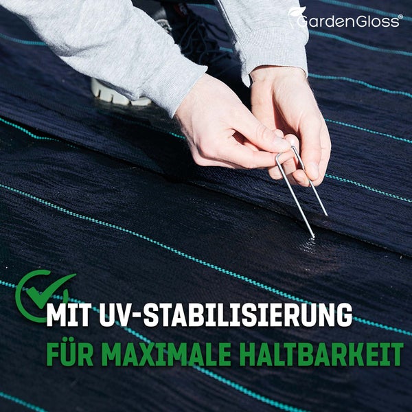 GardenGloss 10m² Anti-Unkrautgewebe 100g/m² – Wasserdurchlässig und Reissfest – Unkrautvlies Gartenvlies mit hoher UV-Stabilisierung – Bändchengewebe Unkrautfolie (5m x 2m, gefaltet)
