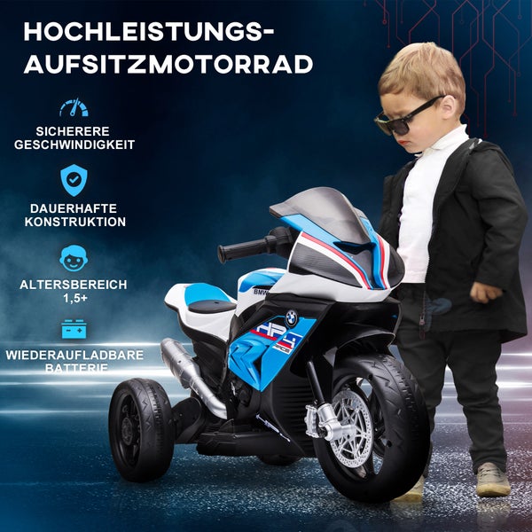 HOMCOM Kinder Elektro-Motorrad, 6V, mit 3 Musikmodi, 2,5km/h, für Kinder ab 18 Monaten, 82,5 x 42 x 54 cm, PP, Metall, Blau