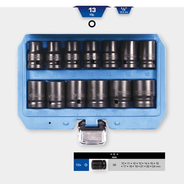 BRILLIANT TOOLS 1/2 Kraft-Stecknuss-Satz Sechskant 13tlg. kurz - BT022620