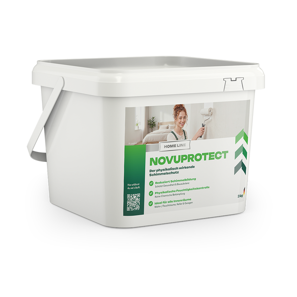 Weißer Eimer Home Line Novuprotect physikalischer Schimmelschutz 3 Kilogramm für Innenräume.