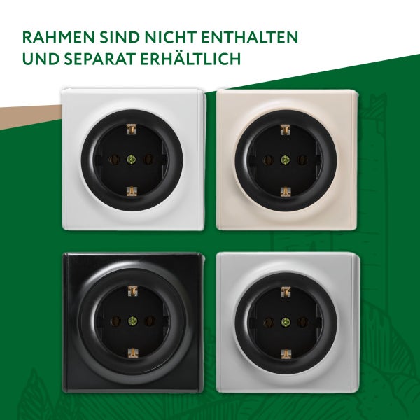Vier verschiedene Schuko Steckdoseneinsätze für Schalterprogramme, Rahmen sind nicht im Lieferumfang enthalten und separat erhältlich.