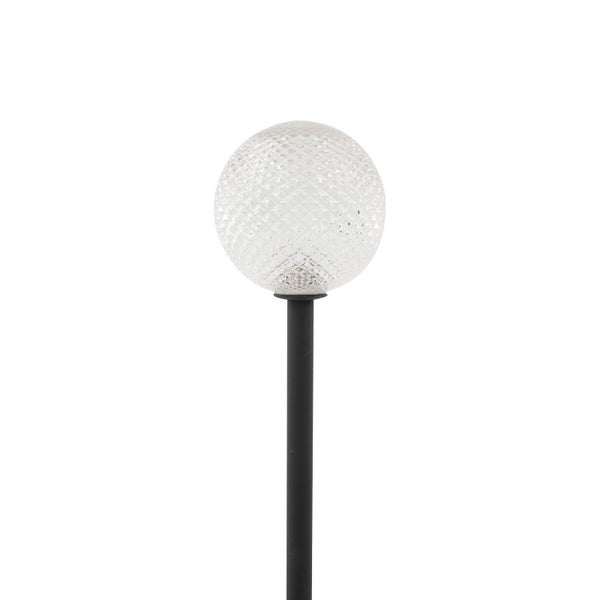 Kugelleuchte für den Außenbereich, klar strukturiertes Glas mit Rautenmuster, schwarzer Mast.