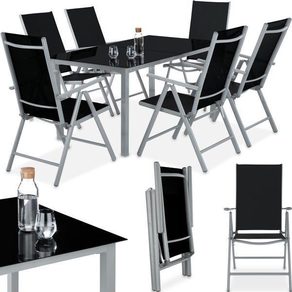 Sitzgruppe tectake Ercolano mit Aluminiumgestell, für 6 Personen Tisch mit Sicherheitsglasplatten und Ausgleichsschrauben