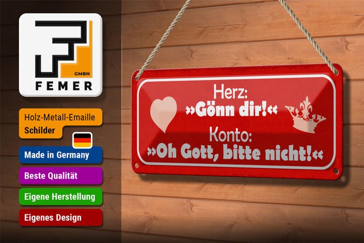 Blechschild Spruch 27x10cm Herz Gönn dir Konto Oh Gott Dekoration