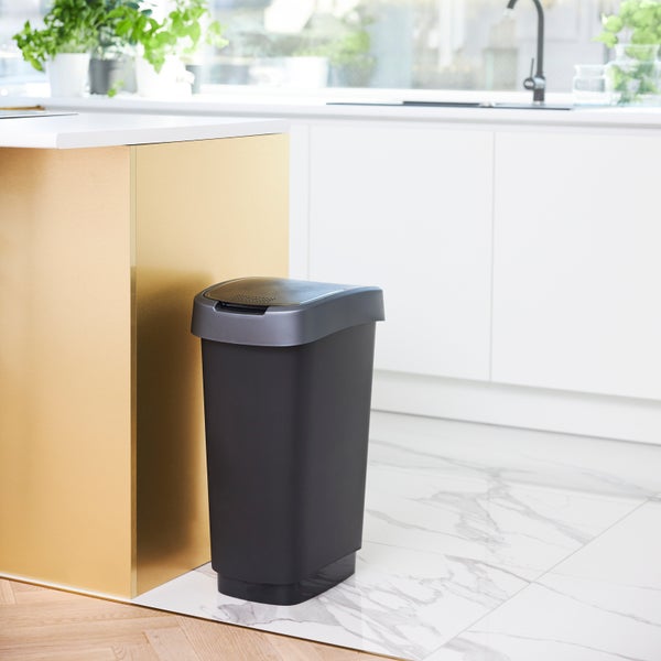 PROREGAL Klassischer Abfalleimer Für Innenbereich 25 Liter HxBxT 47,6 x 25 x 33 cm Kunststoff Schwarz-Silber