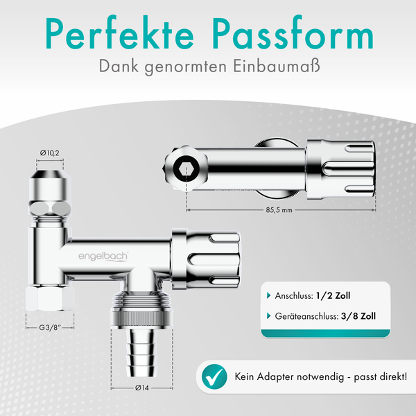 Engelbach® Universal Eckfix Gerätezusatzventil mit Rückflussverhinderer - Einfacher Einbau auf vorhandene Eckventile - Zusatzventil aus verchromten Messing