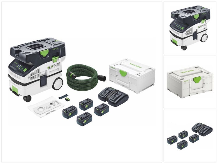 Festool CTLC MINI I-Plus Akku Absaugmobil 36 V ( 2x 18 V ) Staubkl. L ( 577670 ) + 4x Akku 5,0 Ah + Doppelladegerät + Systainer - Nachfolger von 577149