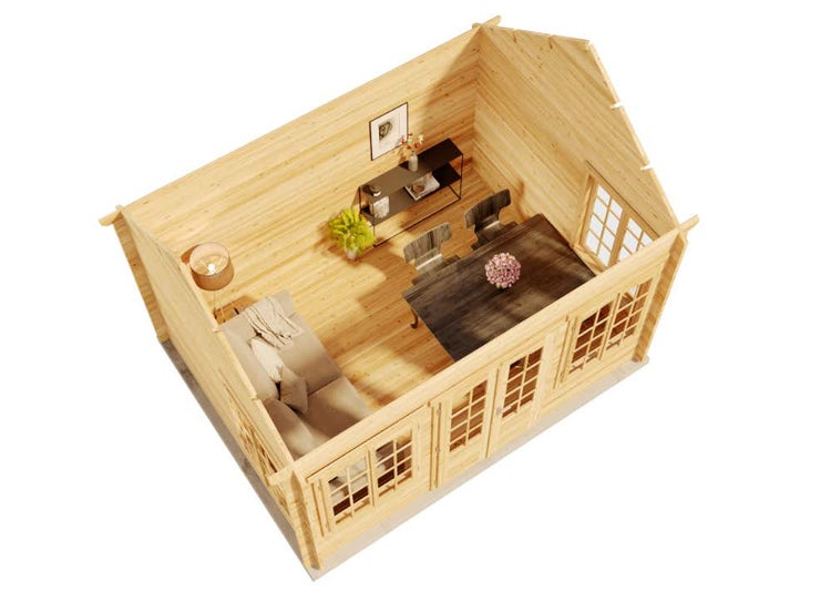 Alpholz Gartenhaus CLOCKHOUSE® 44 Royal ISO Gartenhaus aus Holz, Holzhaus mit 44 mm Wandstärke Blockbohlenhaus, Naturbelassen 4,2x3,2m