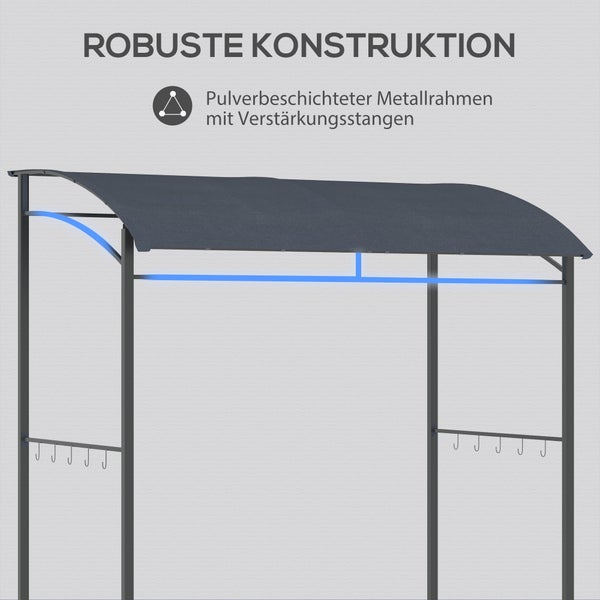 Outsunny Grillpavillon 215 x 150 x 220 cm Wasserabweisend Gartenpavillon mit Gebogendach, Gartenlauben mit Haken, BBQ Pavillon, Gartenzelt Grillzelt Partyzelt für Garten Party Picknick BBQ, Grau