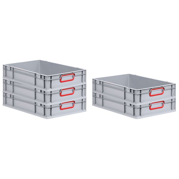PROREGAL Spar Set 5x Eurobox Nextgen Color HxBxT 12 x 40 x 60 cm 23 Liter Griffe Rot Geschlossen Glatter Boden Eurobehälter Transportbox