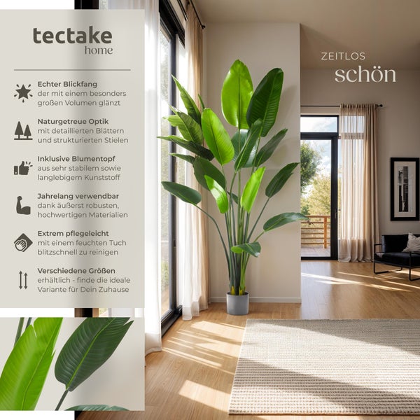 Künstlicher Paradiesvogelbaum tectake Tropic stabiler Kunststoff-Blumentopf verschiedene Größen grün