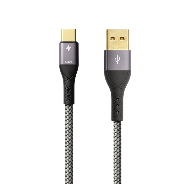 ProfiPatch USB A auf USB C Kabel 60W QC 3A 1m grau Goldkontakt Textil