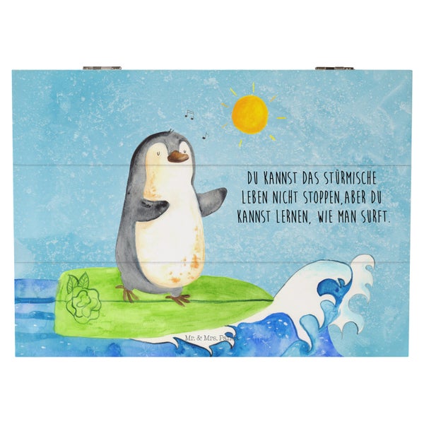 Mr. & Mrs. Panda 25 x 18 cm Holzkiste Pinguin Surfer - Eisblau