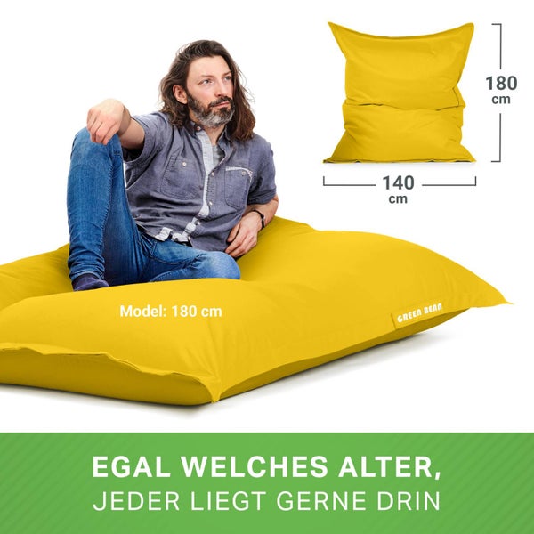 Green Bean Sitzsack XXL 140x180cm 380 Liter Kinder & Erwachsene Bean Bag EPS Perlen Füllung Riesensitzsack Groß Draußen Outdoor Liegekissen Waschbar Wetterfest Lounge Sitzkissen Bodenkissen Gelb