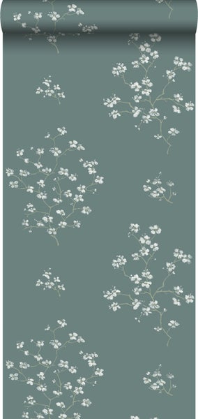 Walls4You Tapete Blumenmuster Petrolblau - 53 cm x 10.05 m - 935339