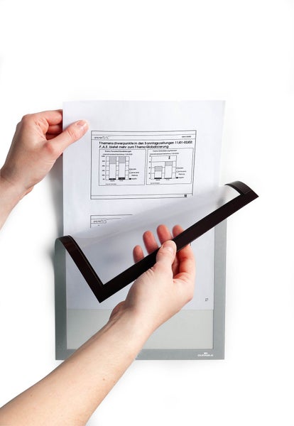 Durable 486923 Info-Rahmen, 10 Stück, Duraframe Magnetic (A4, Magnetrahmen für metallische Oberflächen), silber