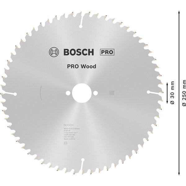 Bosch PRO Wood Kreissägeblatt 250 x 3,2 x 30 mm - 2608640665