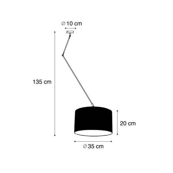 Maßzeichnung einer Pendelleuchte mit 35 Zentimeter Durchmesser und 135 Zentimeter Gesamthöhe.