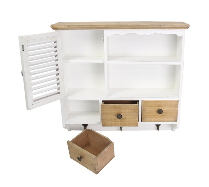 FRANK FLECHTWAREN | Hängeschrank White Cottage, HOLZ, MDF, METALL, 59,5 x 16 x 57 cm
