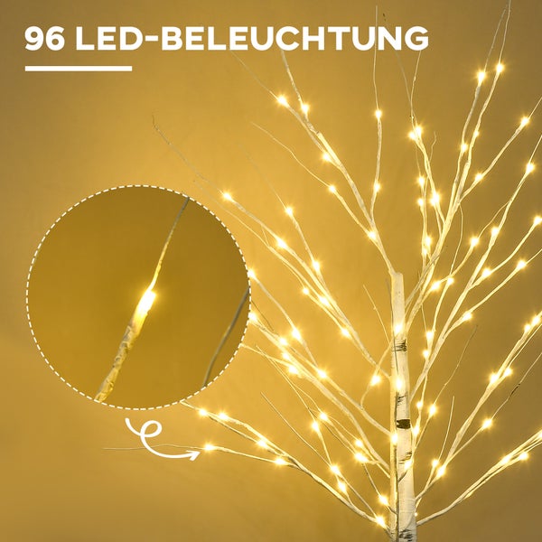 HOMCOM 150 cm Kunstbaum, Birkenbaum mit LED, Weihnachtsbaum Birken, Weihnachtsdeko Kunstbirke für Party, Geburtstag, Hochzeit