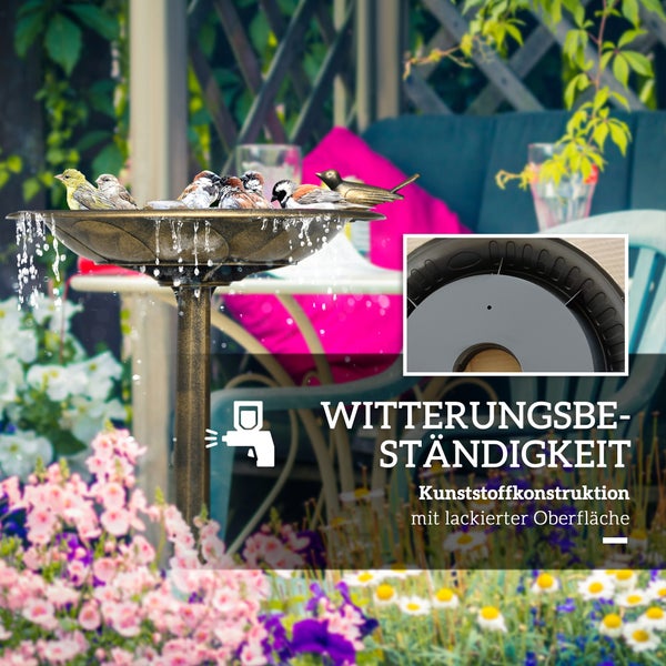 Outsunny 2 in 1 Vogeltränke Stehend, Vogelbad aus Kunststoff, frostsicher Vogelbecken, Winterfest Wassertränke für Wildvögel, Wasserschale, Wasserstelle für Garten Terrasse Balkon 50x50x72cm, Bronze