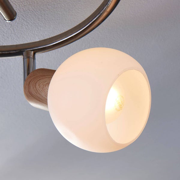 Lindby Deckenlampe Glas, Metall in Holzoptik Deckenstrahler drehbar und schwenkbar 3x E14 max. 40W ohne Leuchtmittel Deckenleuchte Spot Strahler