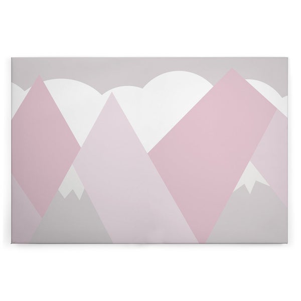 Wandbild mit abstraktem Bergmotiv und geometrischen Wolken als Leinwanddruck