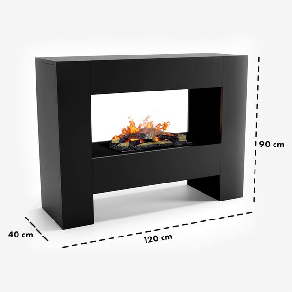 GLOW FIRE Elektrokamin 'Fallada' | Wasserdampf Kamin mit OMC 600 inkl. Holz in schwarz als Raumteiler | HxBxT: 90x120x40 cm