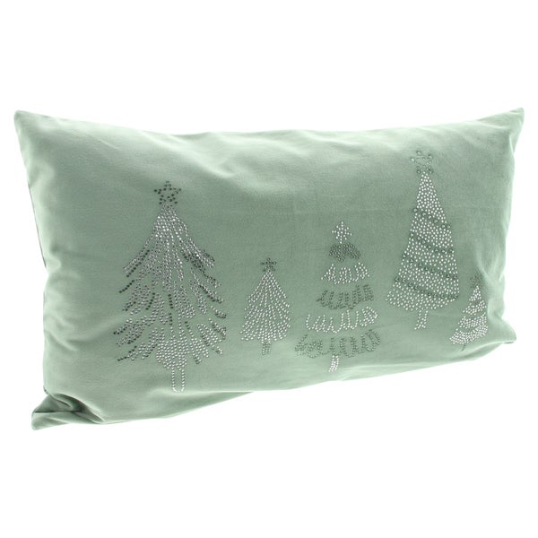 Rechteckiges Dekokissen mit weihnachtlichem Tannenbaum Motiv aus Schmucksteinen