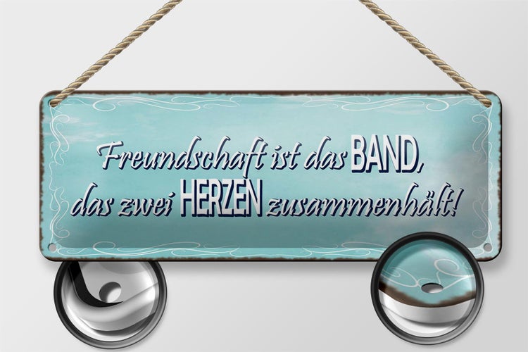 Blechschild Spruch 27x10cm Freundschaft Band zwei Herzen Dekoration