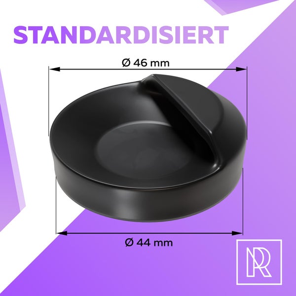 Standardisierter schwarzer Seifenspenderdeckel mit den Maßen 46 mm Durchmesser und 44 mm Höhe