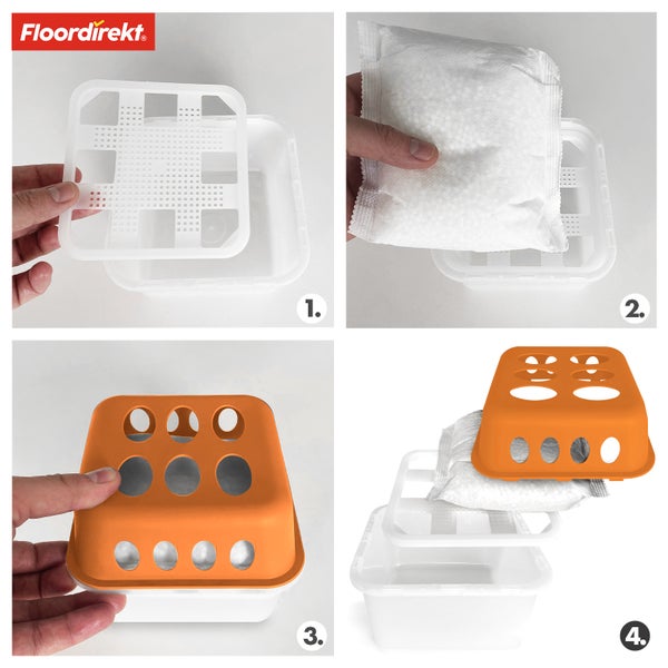 FLOORDIREKT Luftentfeuchter im 4er Set - Nachfüllbare & wiederverwendbare Raumentfeuchter - Hava - Orange