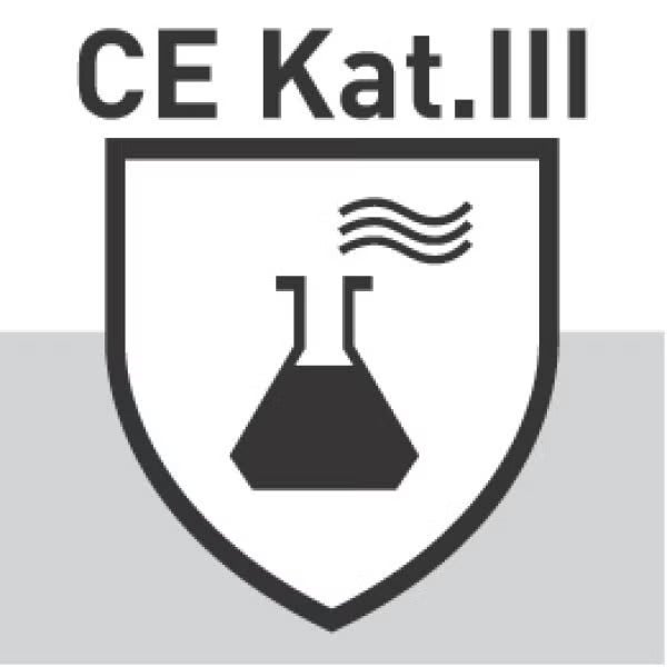Symbol CE-Kennzeichnung Kategorie drei, Schutz gegen Chemikalien.