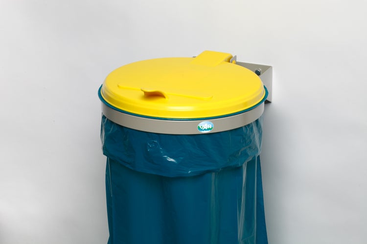 PROREGAL Robuster Abfallsammler Für Wertstoffsortierung 1 Fach Wandhalterung 120 Liter B x T 50 x 51 cm Stahl Grau Gelb