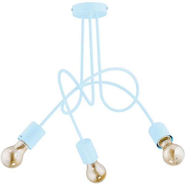 Moderne Deckenleuchte mit drei Pendeln und E27 Fassungen in minimalistischem Design.