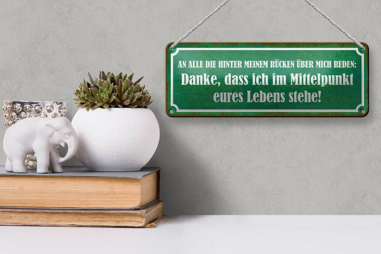 Blechschild Spruch 27x10cm die hinter meinem Rücken reden Dekoration