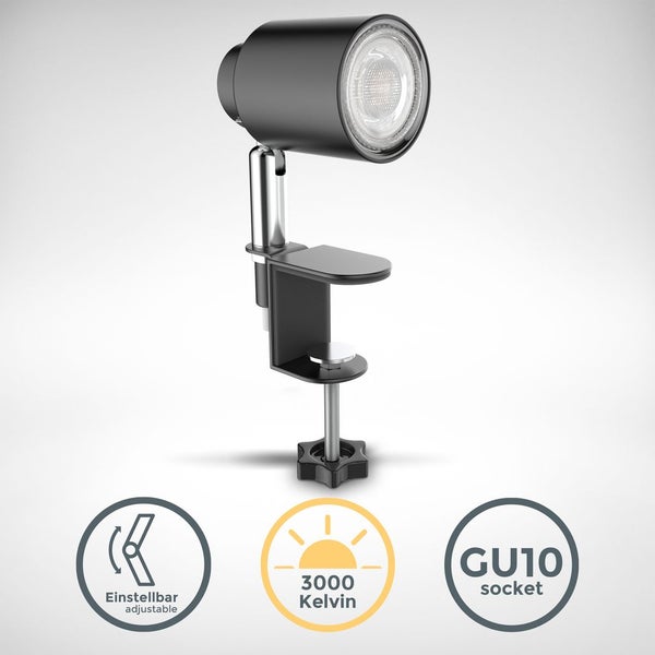 Klemmlampe - 5W, 400lm, LED, mit Stecker, dimmbar, warmweiß, schwarz