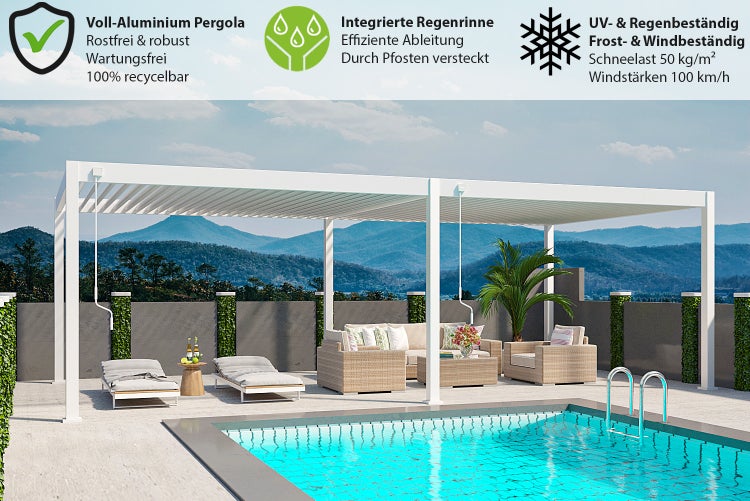 Weide Deluxe Plus Aluminium Pavillon 4 x 8 M Weiß Pergola Freistehend