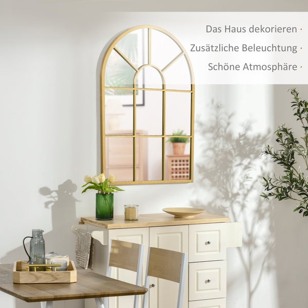HOMCOM Wandspiegel Fensterspiegel 70 x 50cm Flurspiegel mit Metallrahmen Hängespiegel Dekospiegel Ganzkörperspiegel für Wohnzimmer Schlafzimmer Gold
