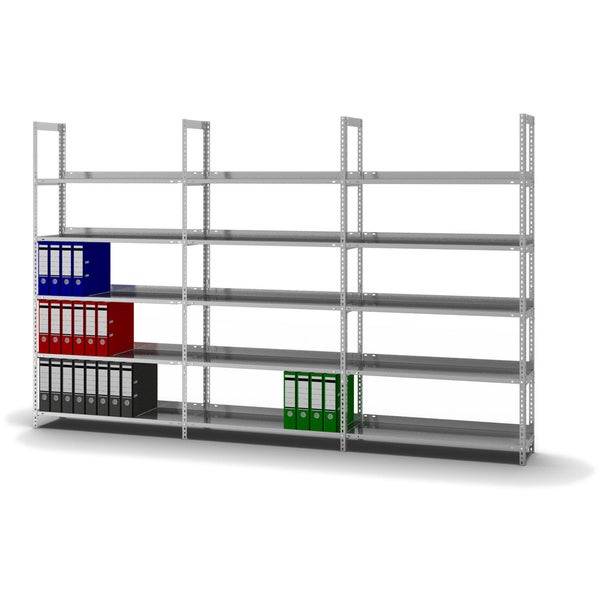 PROREGAL Aktenregal Schraubsystem Grundregal HxBxT 185 x 100 x 30 cm 5 Ebenen Fachlast 60 kg Ohne Deckboden Einseitig Nutzbar Verzinkt