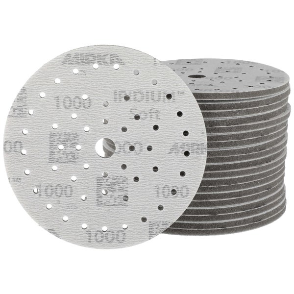 Mirka Iridium Soft Schleifscheiben Ø 150 mm / Korn P1000 / Klett Multifit / 20 Stück / schaumbasiertes Schleifmittel für präzises Trockenschleifen, Klarlackschliff, Finish